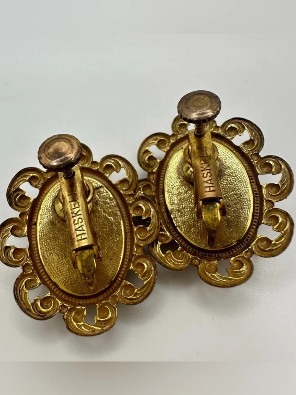 Miriam Haskell 1940’s Cameo Clip on Earrings-Signed-Rare